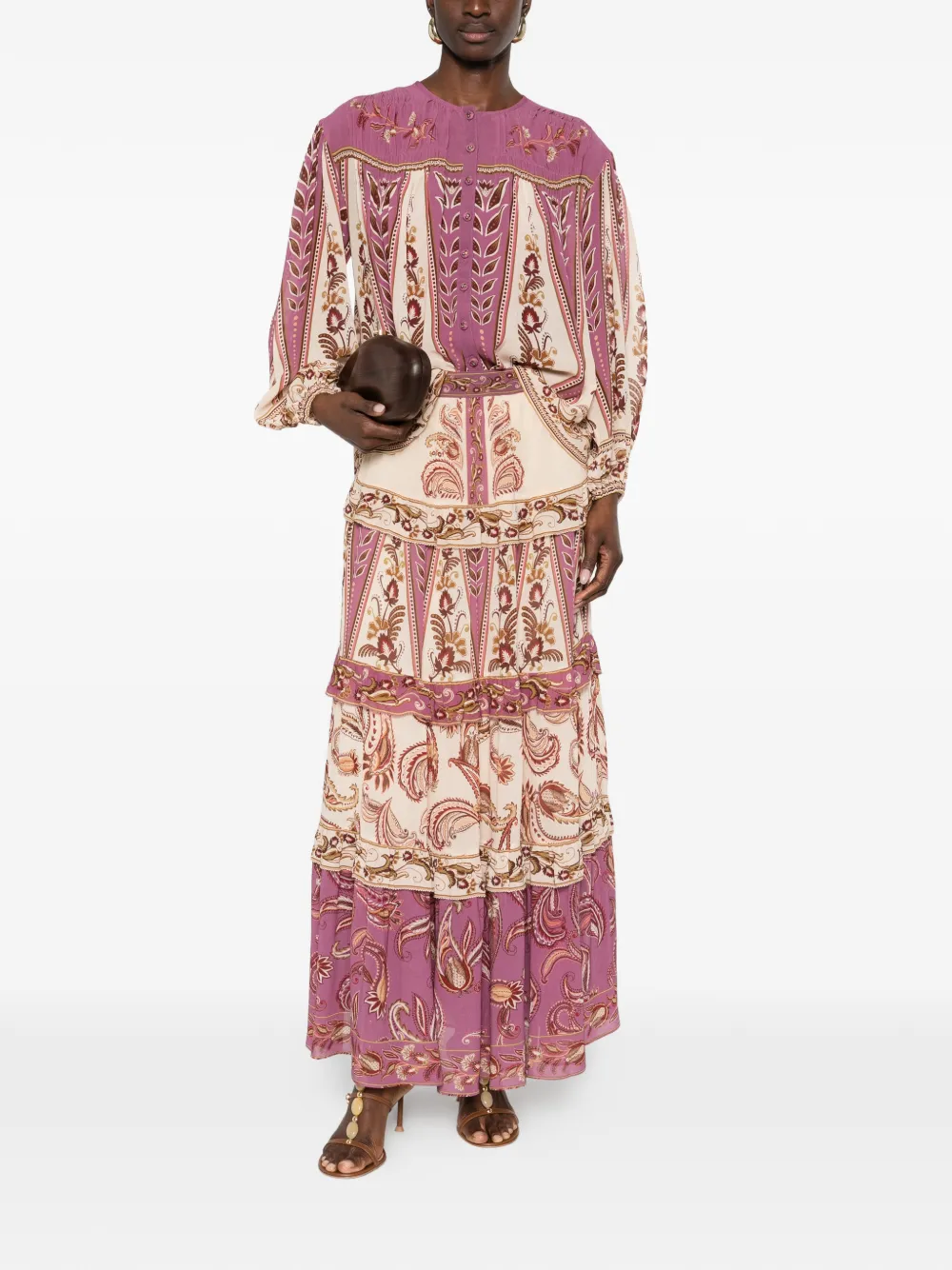 FARM Rio paisley tiered maxi skirt - Paars