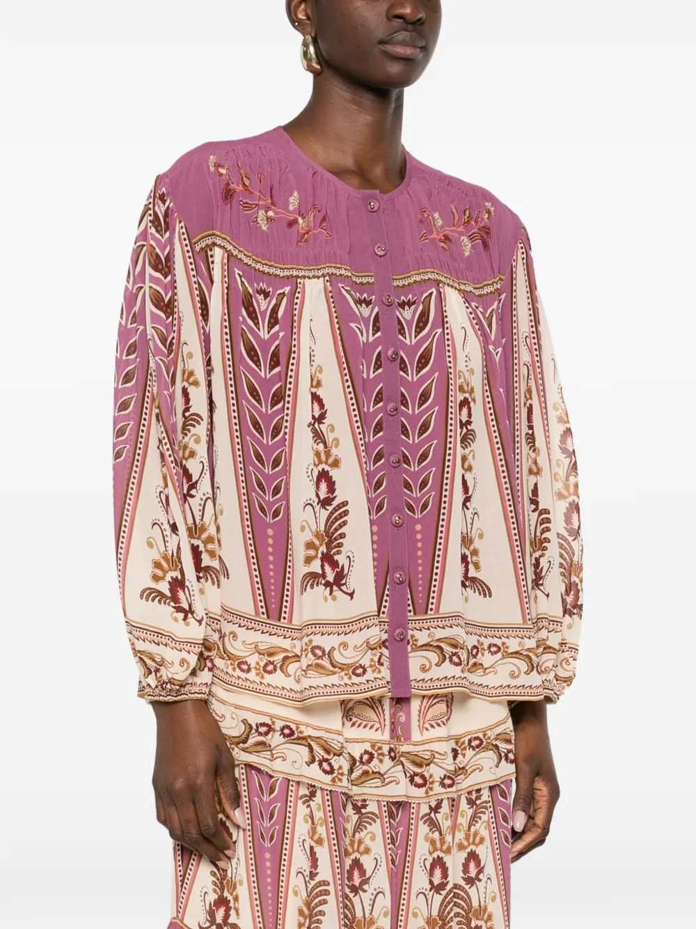  Farm Rio Floral Embroidered Shirt - Purple 