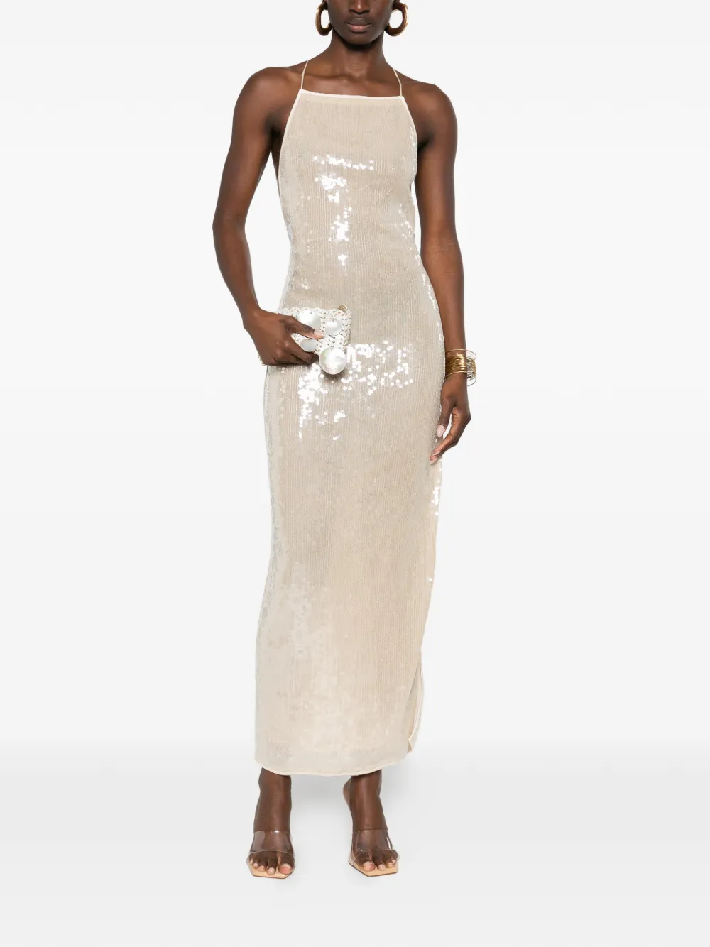 Os&eacute;ree Marylin sequin-embellished dress - Beige