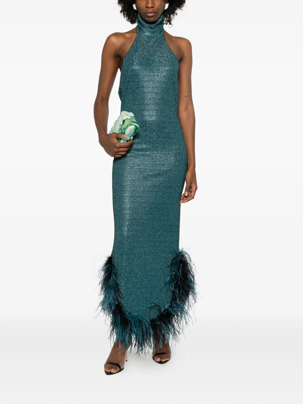 Os&eacute;ree Lumi&egrave;re Plumage halterneck dress - Blauw