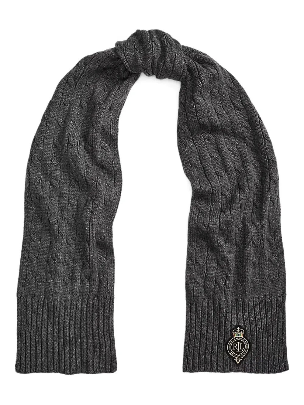 Lauren Ralph Lauren cable-knit logo-patch scarf - Grigio