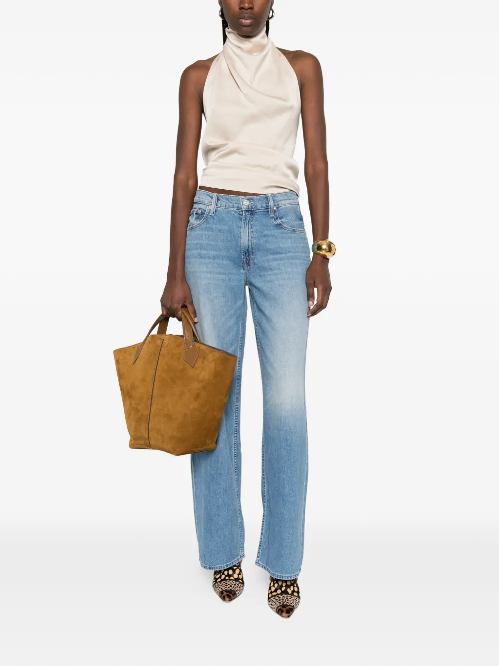 Mother Spinner Zip Sneak Wide-leg Denim Jeans - Blue 