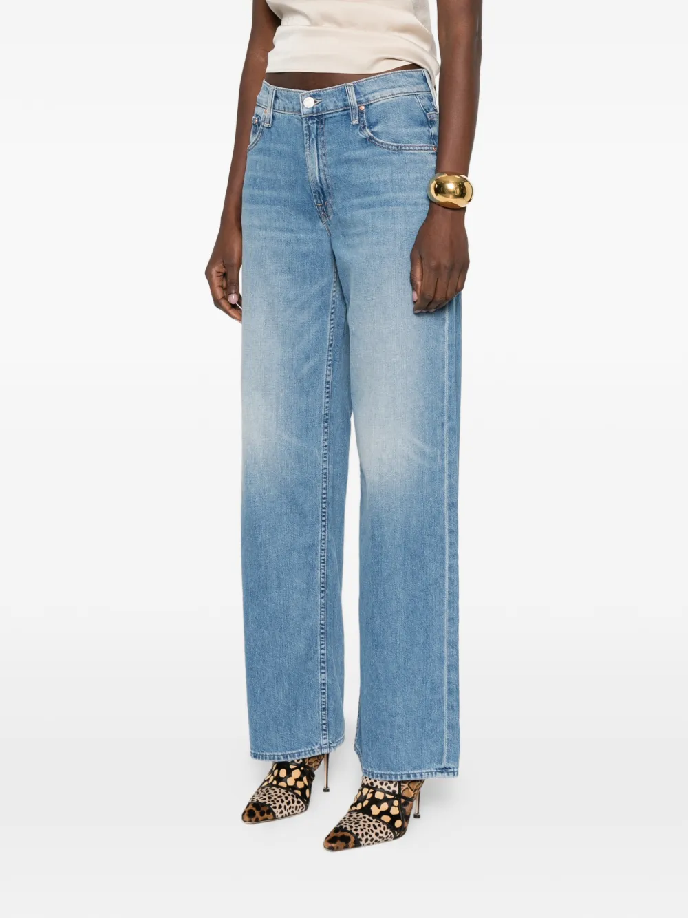  Mother Spinner Zip Sneak Wide-leg Denim Jeans - Blue 