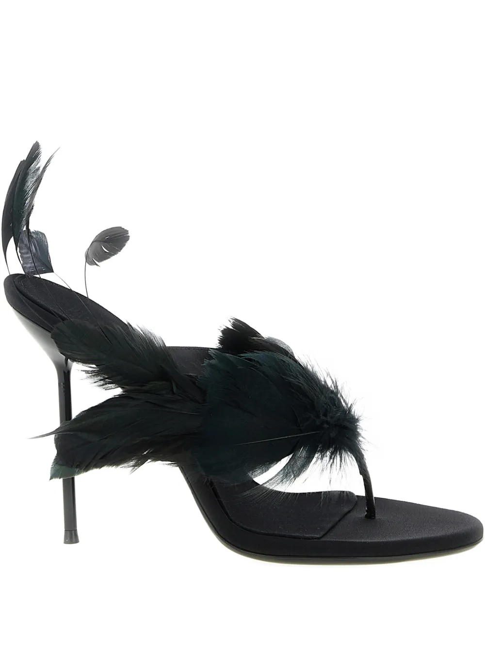 Paris Texas Lidia Feather Thong silk mules Zwart