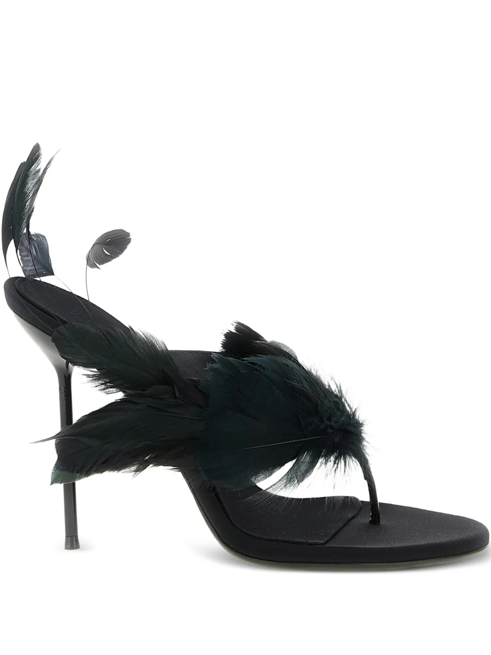 Paris Texas Lidia Feather Thong silk mules Zwart