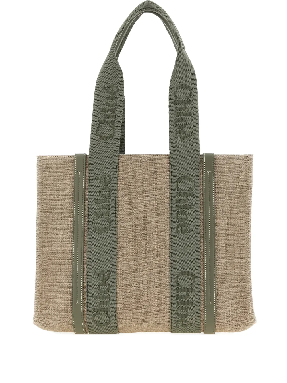 Chloé logo canvas leather woody shopping bag - Neutrals