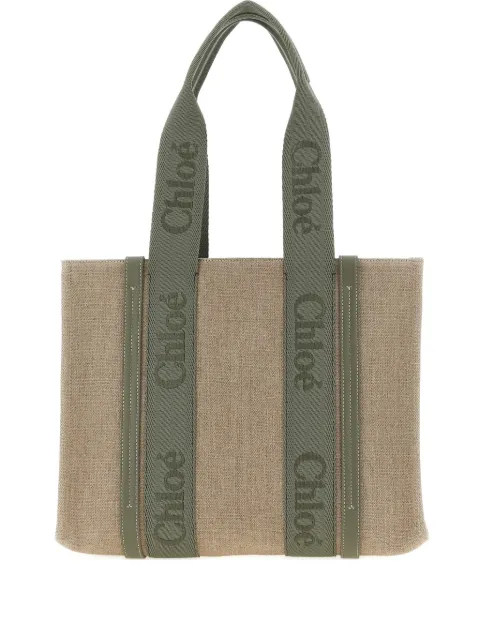Chloé logo canvas leather woody shopping bag