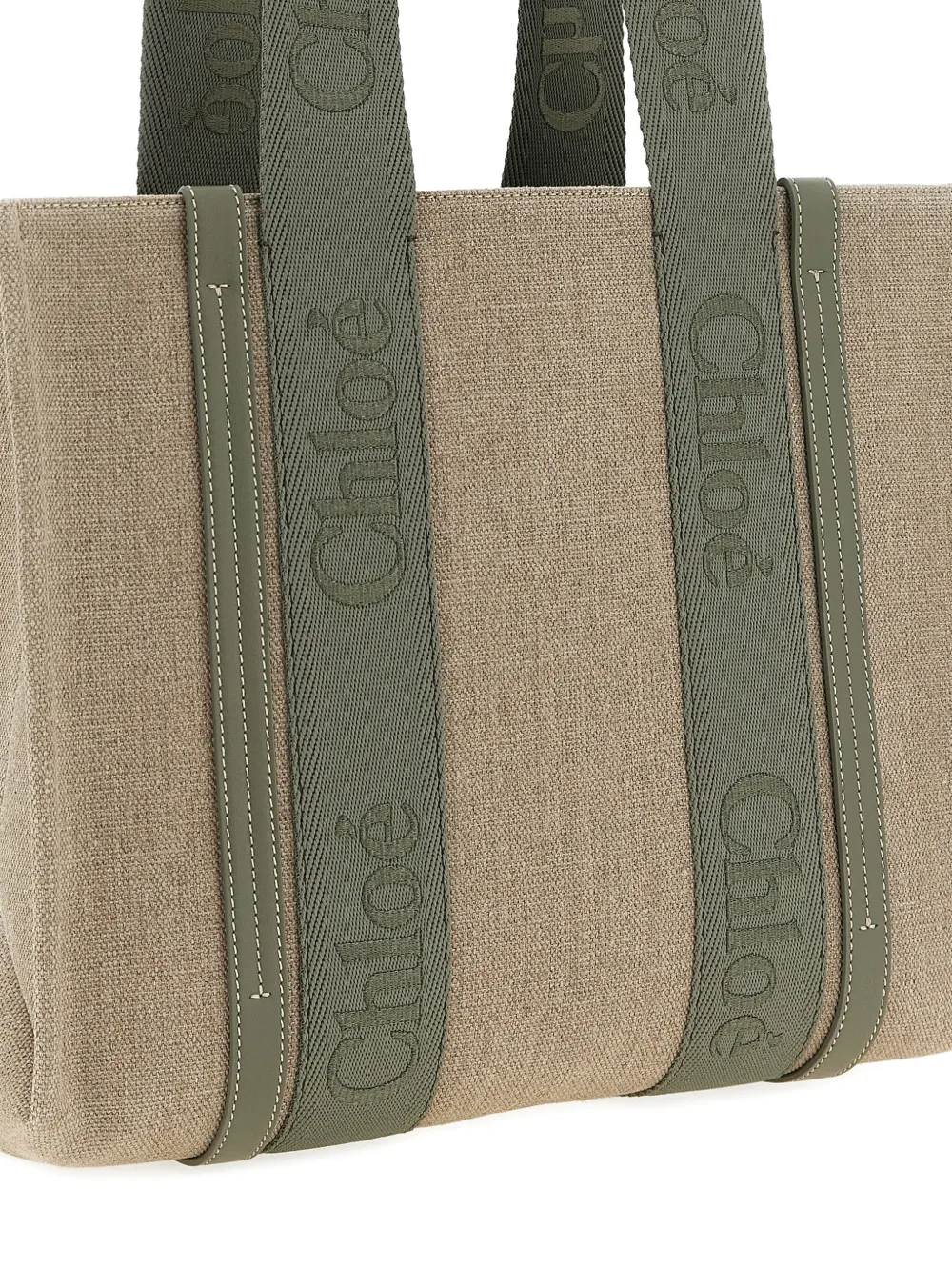 Chloé Leren shopper met logo Beige