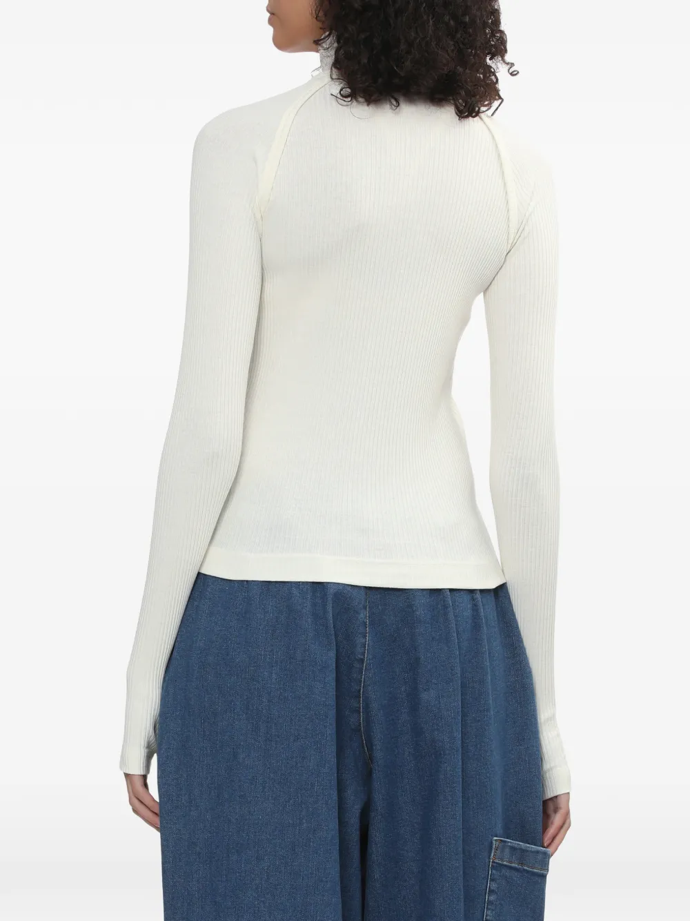 Helmut Lang Ribgebreid T-shirt met col Wit