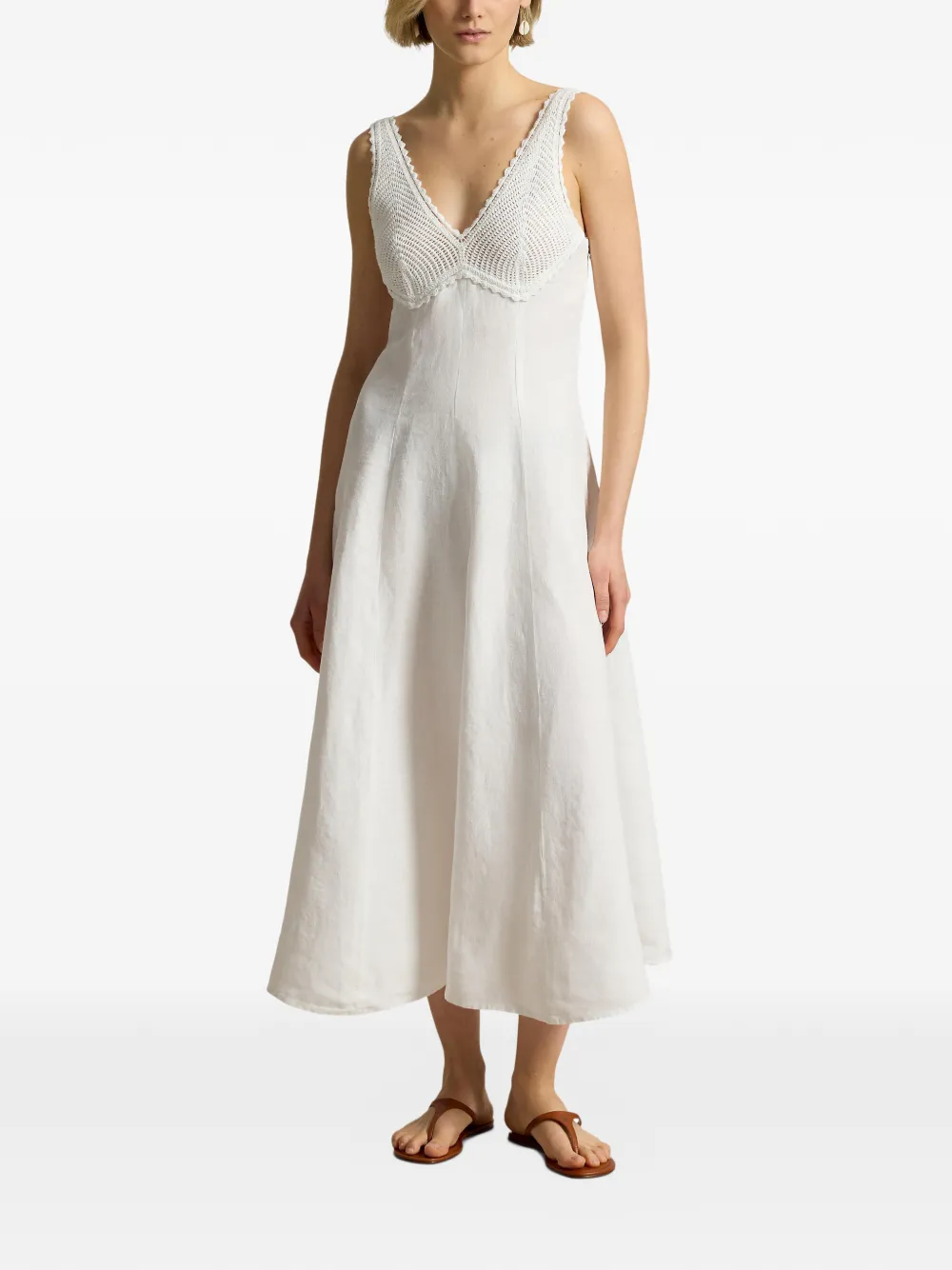 Polo Ralph Lauren Midi-jurk met gehaakt detail en V-hals Wit