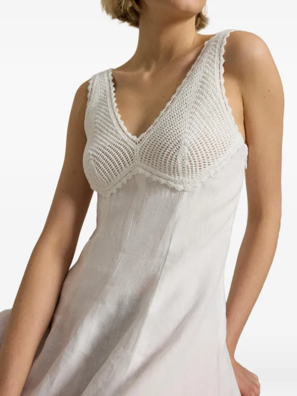 Polo Ralph Lauren crochet-detail V-neck Midi Dress | White | FARFETCH