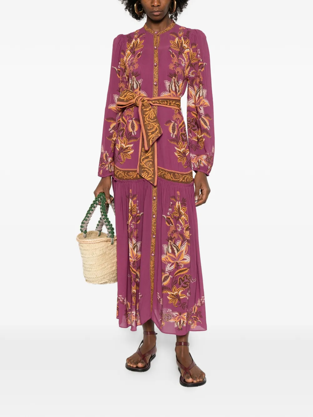 FARM Rio floral-print belted maxi dress - Roze