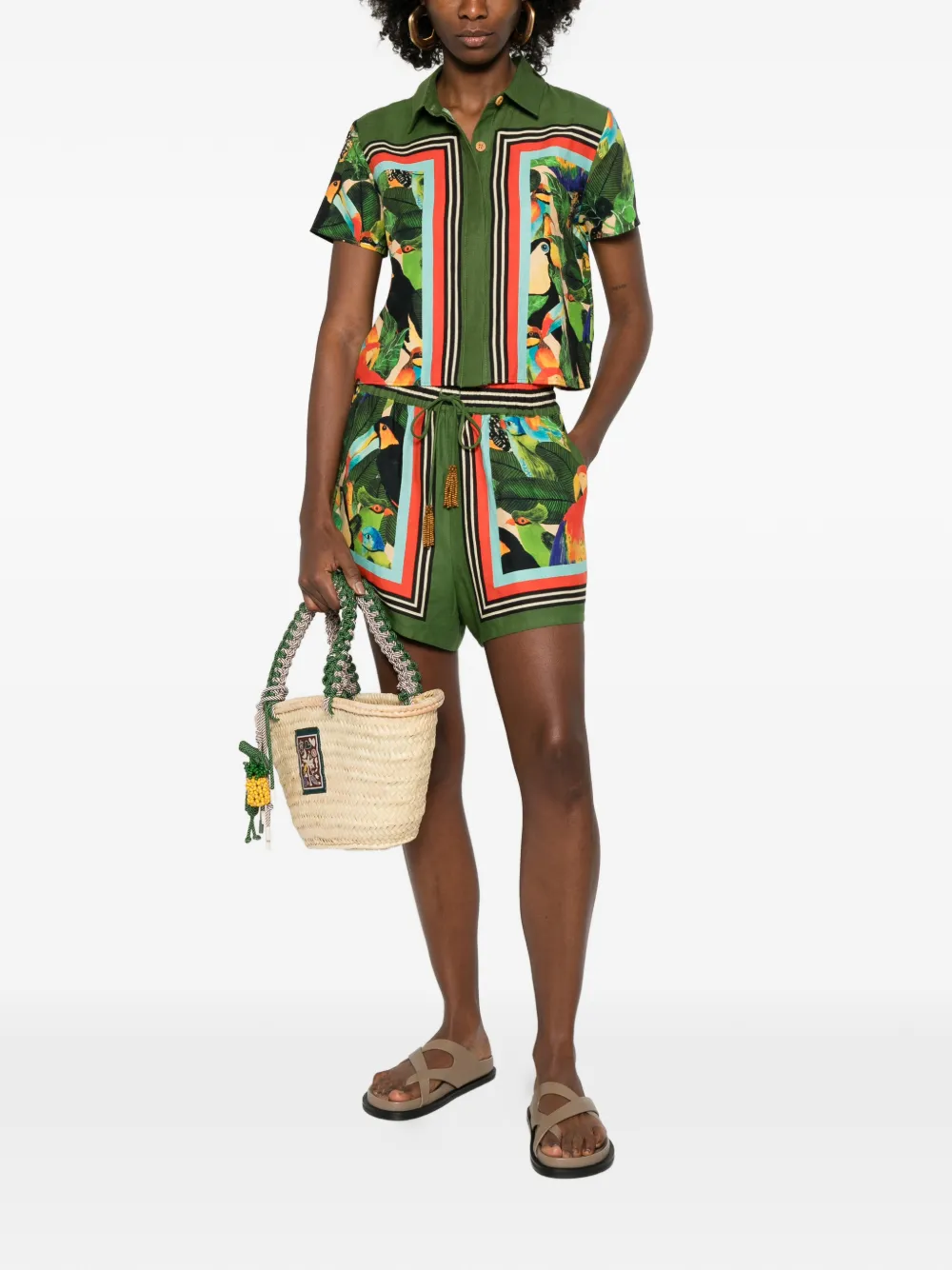 FARM Rio toucan-print short-sleeve shirt - Groen
