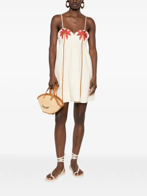 FARM Rio Palm tree-embroidered Mini Dress | Neutrals | FARFETCH ID