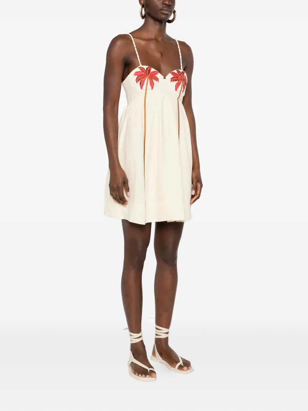  Farm Rio Palm Tree-embroidered Mini Dress - Neutrals 