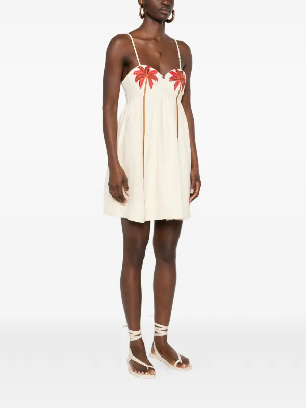 FARM Rio Palm tree-embroidered Mini Dress | Neutrals | FARFETCH ID