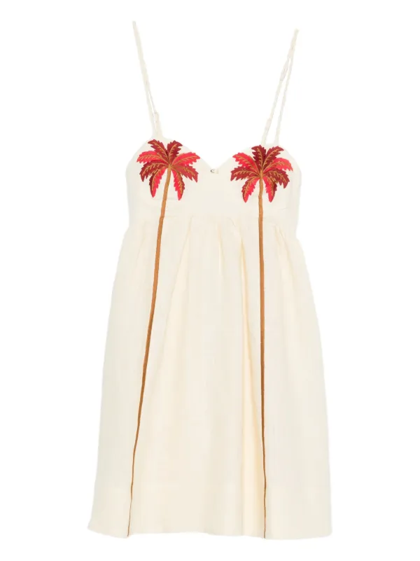 farm rio palm tree embroidered dress Farm Rio Palm Tree Cutwork Mini Dress in White – The Gate Boutique main image 0