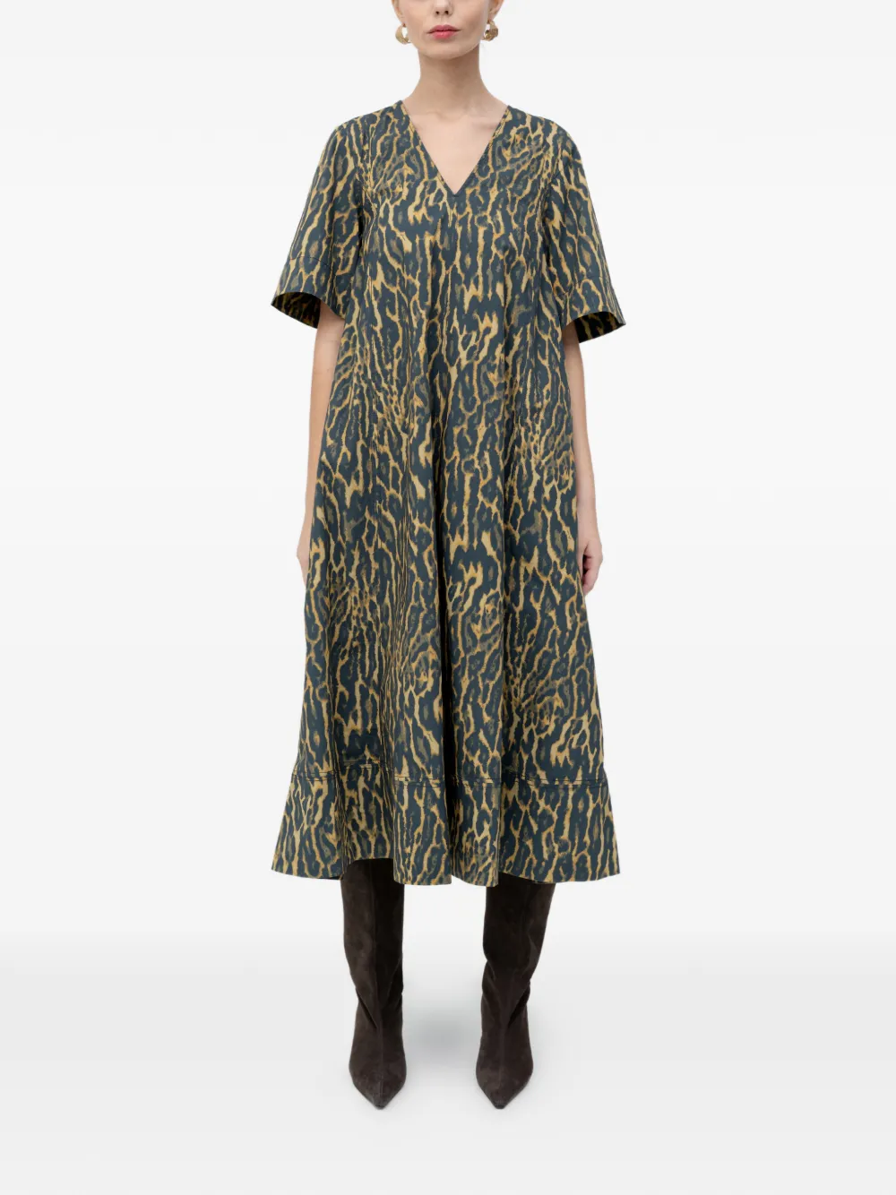 GANNI V-neck patterned dress - Blu