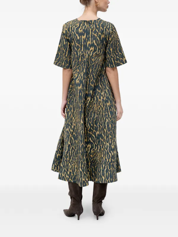 ganni blue leopard dress GANNI Dress In Leopard Cotton | Blue