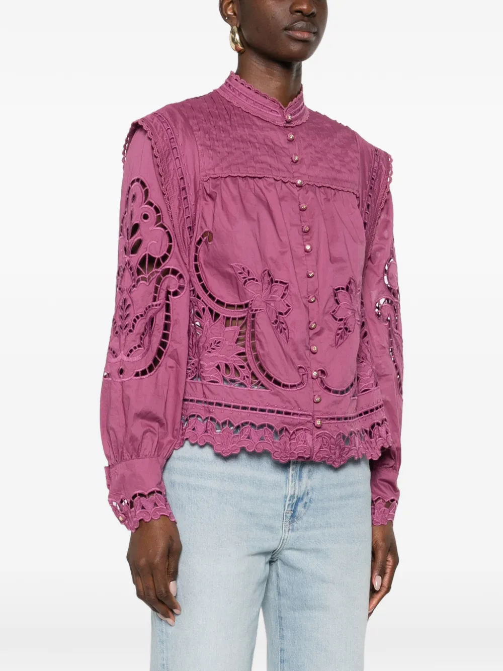 FARM Rio Gewelfde blouse met uitgesneden bloemen Paars