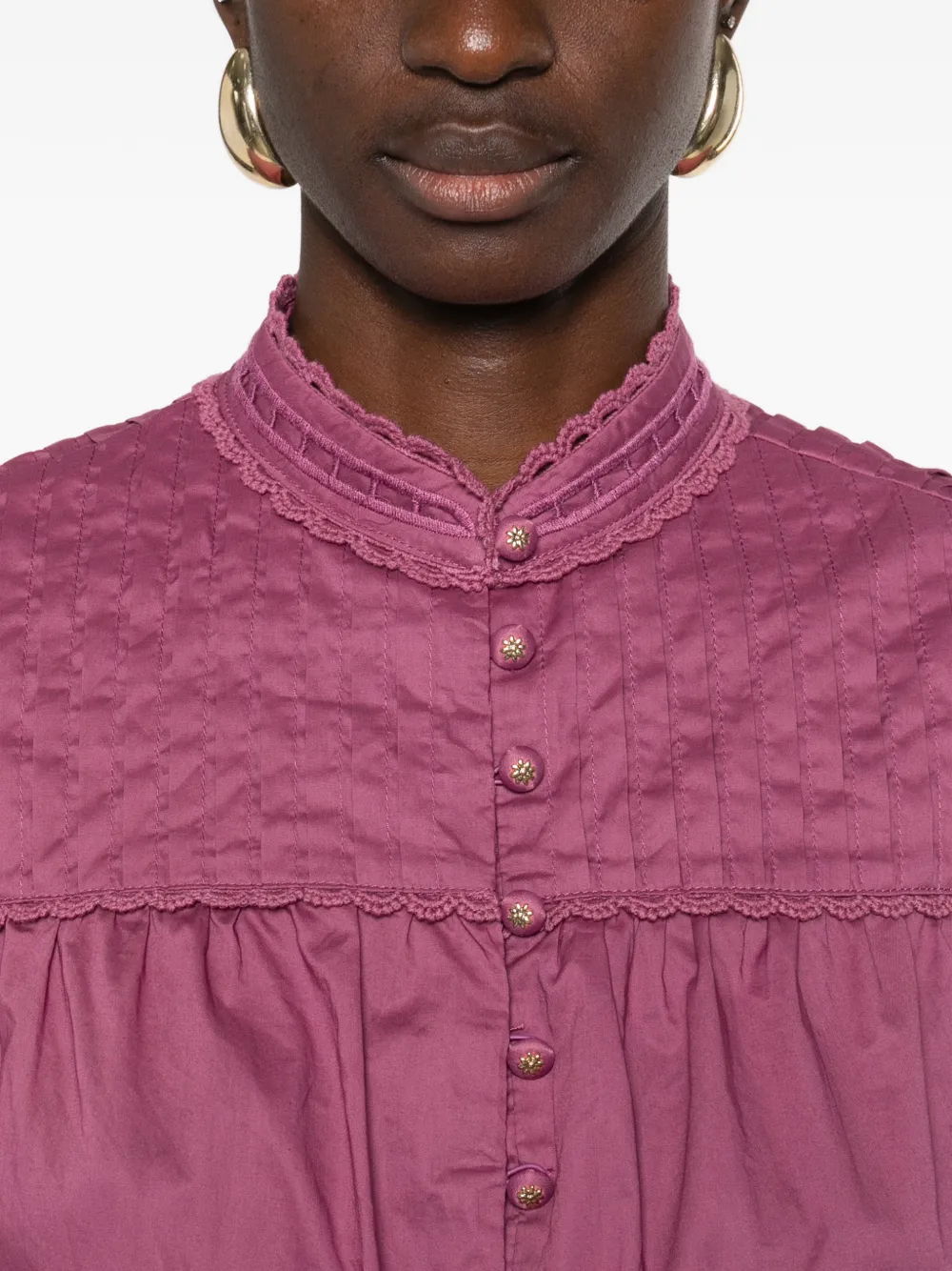 FARM Rio Gewelfde blouse met uitgesneden bloemen Paars