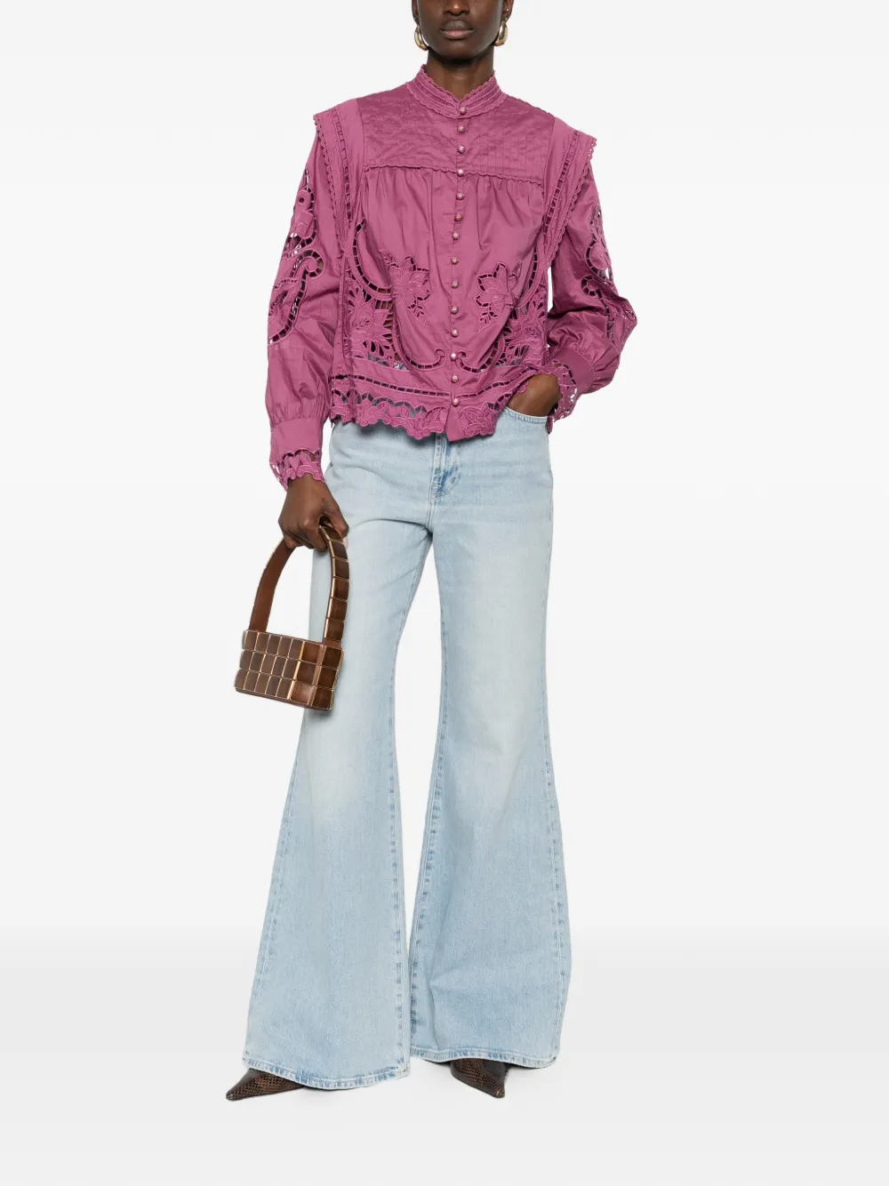 FARM Rio floral-cut-out scalloped shirt - Paars