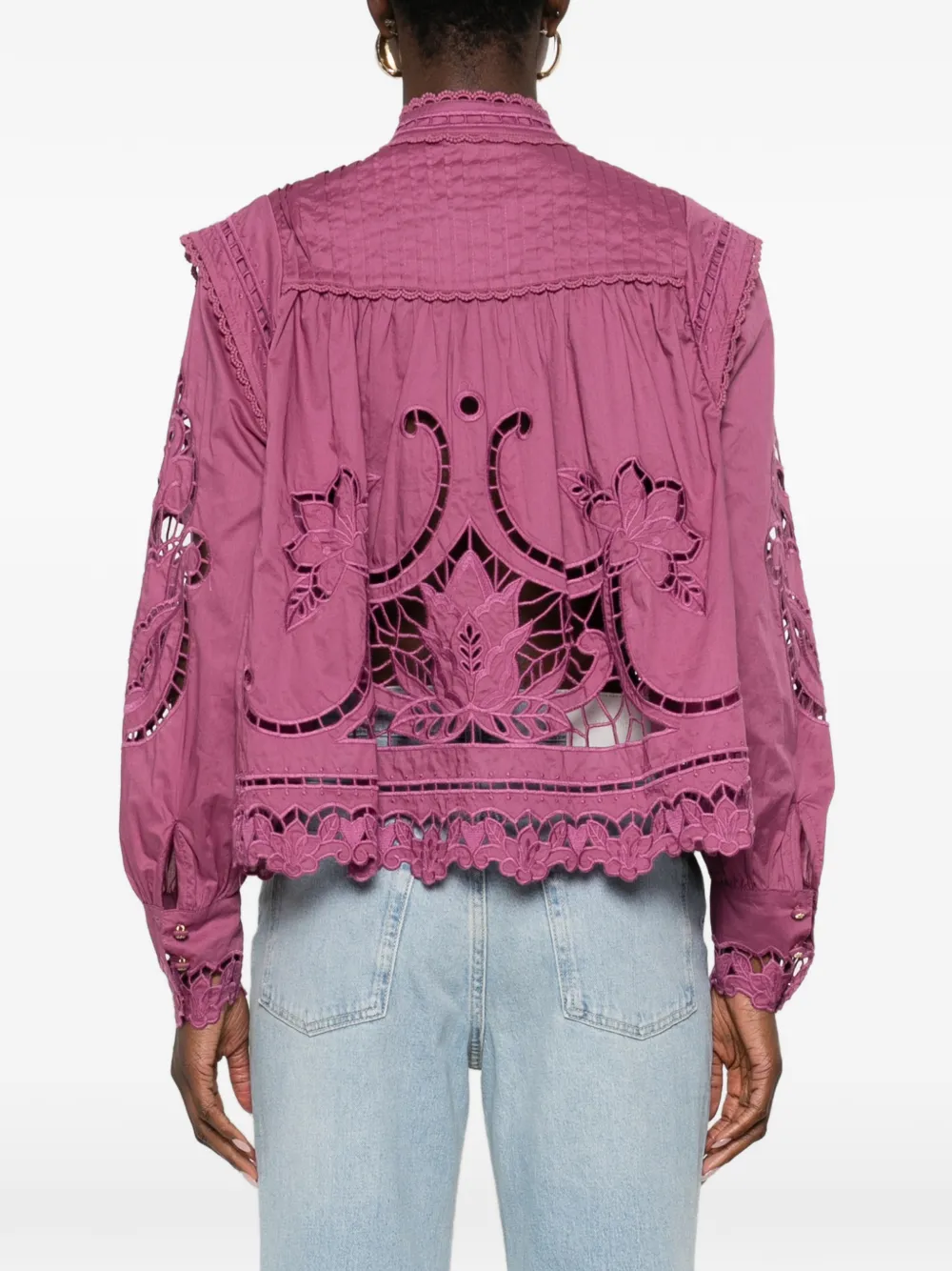 FARM Rio Gewelfde blouse met uitgesneden bloemen Paars