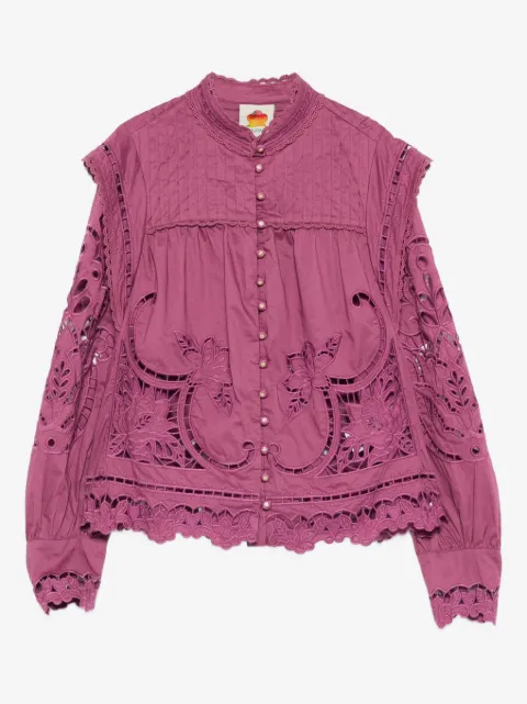 FARM Rio floral-cut-out scalloped shirt