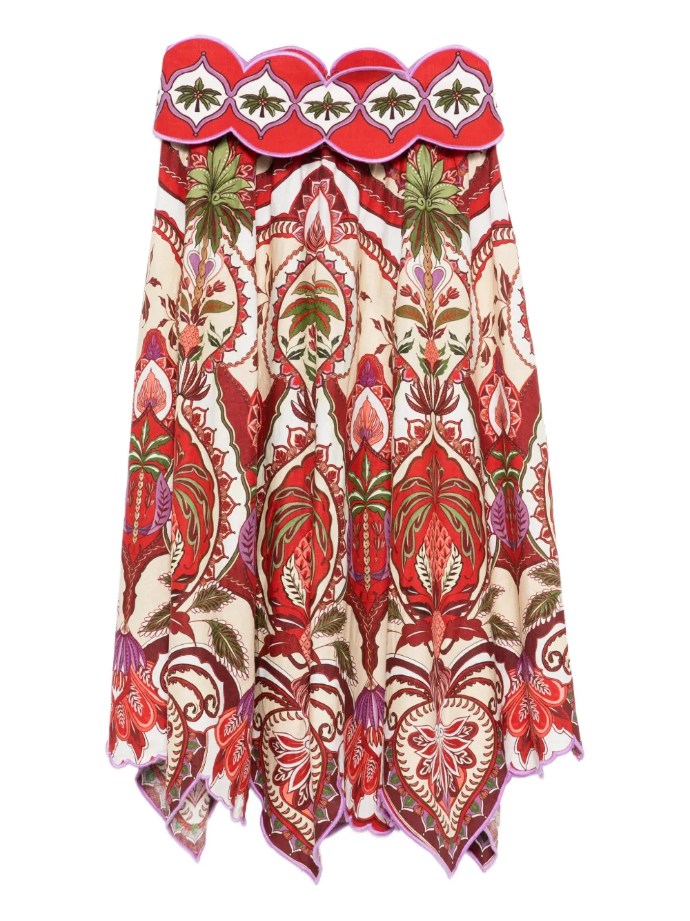 FARM Rio scalloped printed midi skirt - Rosso