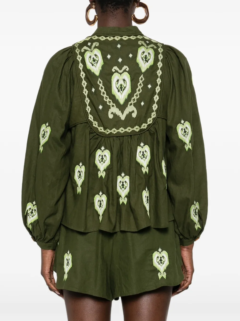 FARM Rio Blouse met borduurwerk en kwastje Groen