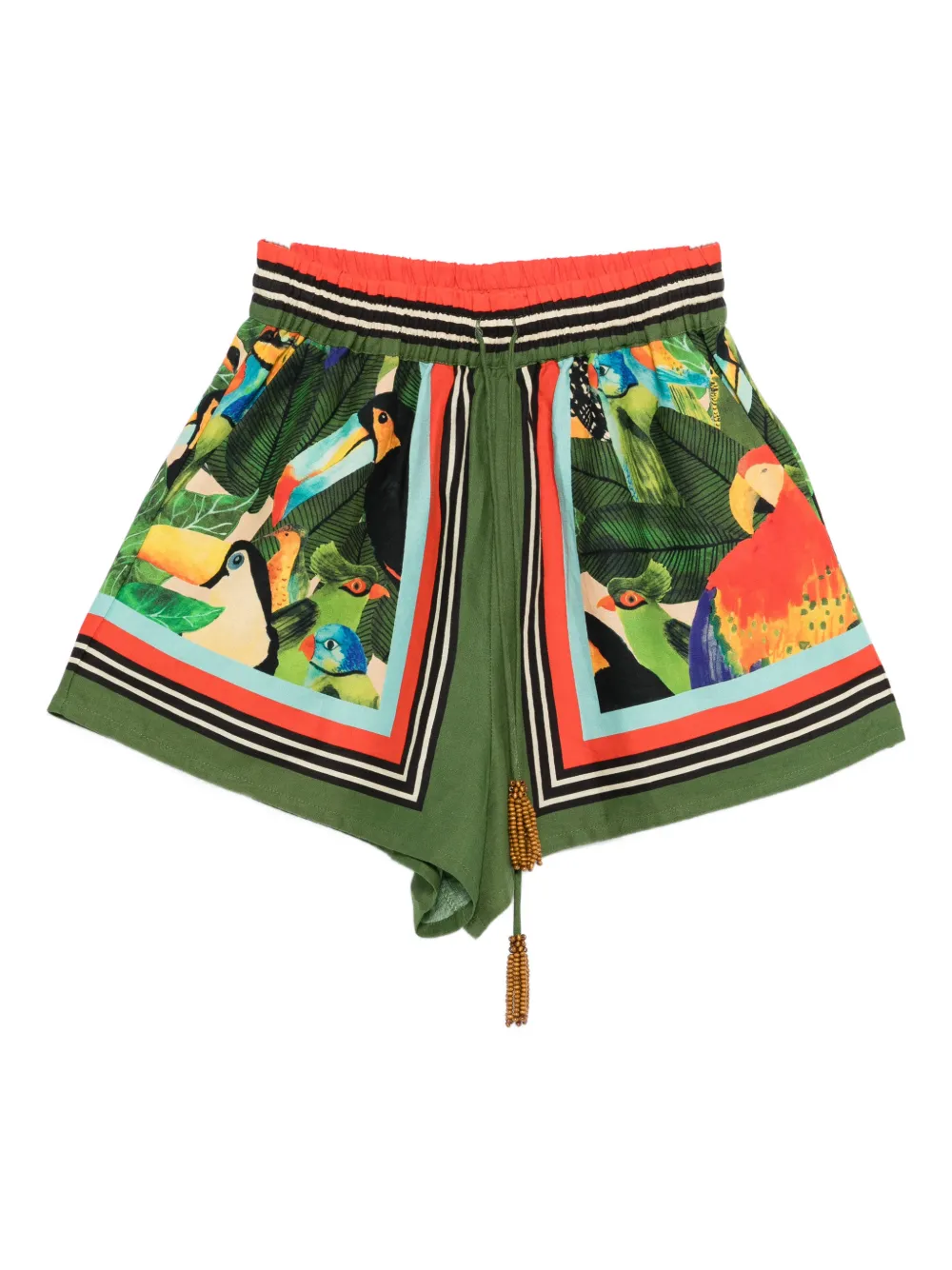 FARM Rio bird-print beaded-detail shorts - Verde