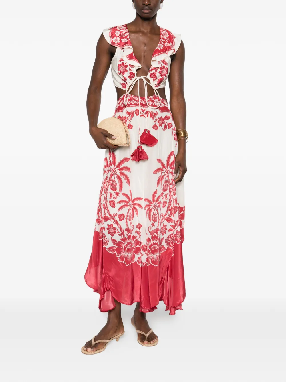 FARM Rio floral ruffled dress - Beige