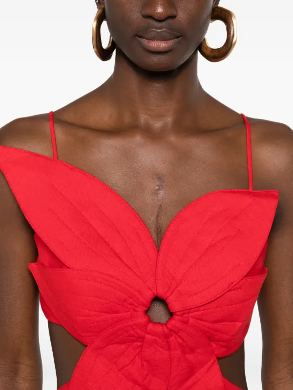 open lace back dress Red Short Sleeve Cut-Out Midi Dress – FARM Rio main image 1