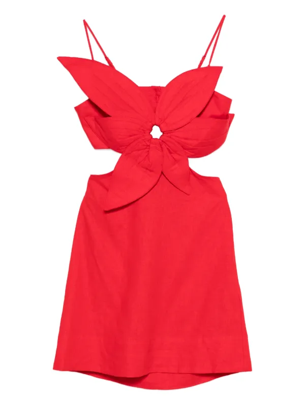 open lace back dress Farm Rio Red 3D Flower Euroflax Premium Linen Mini Dress, Red / XXS main image 1
