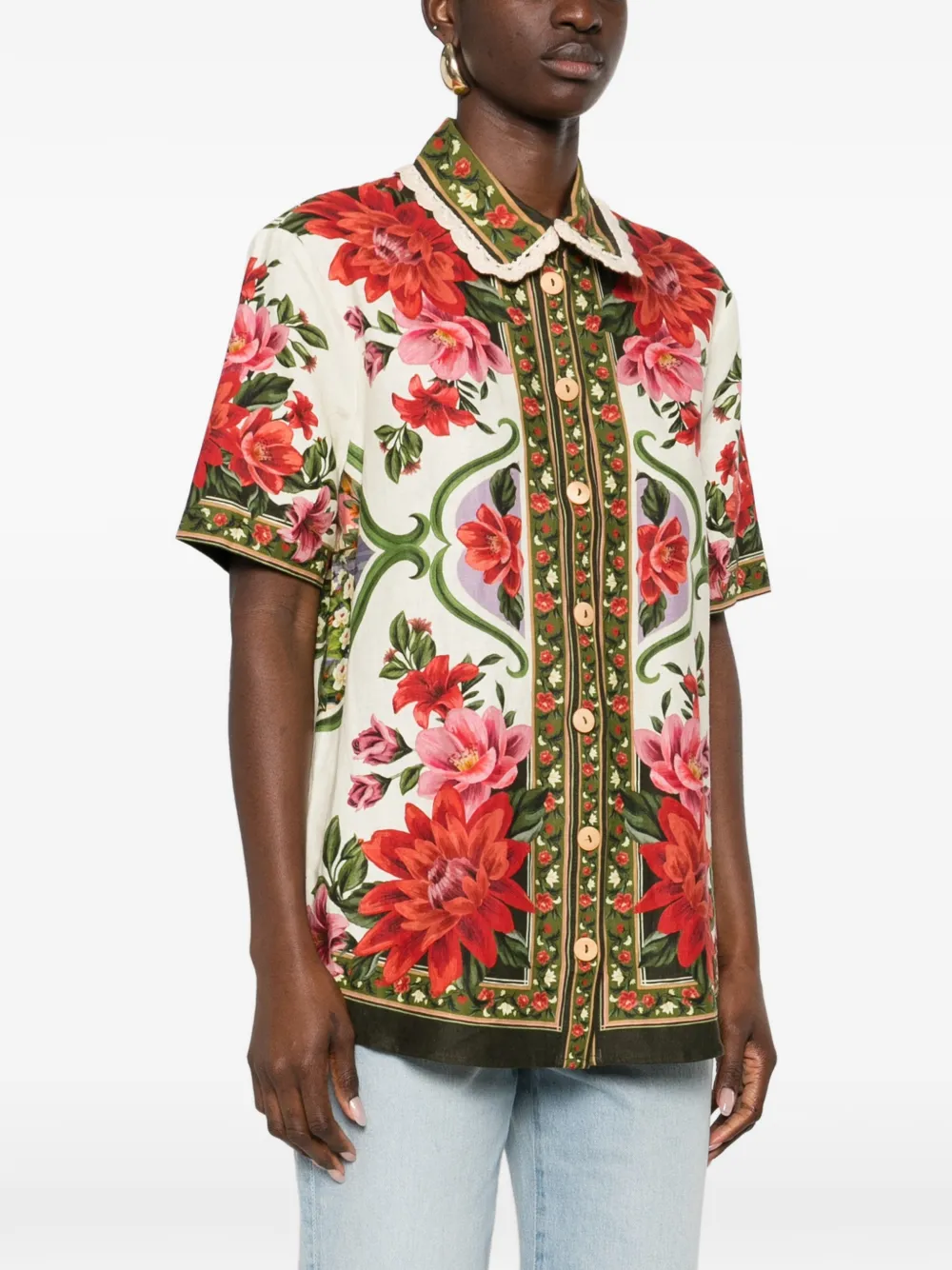 FARM Rio blouse met gewelfde kraag en bloemenprint Wit