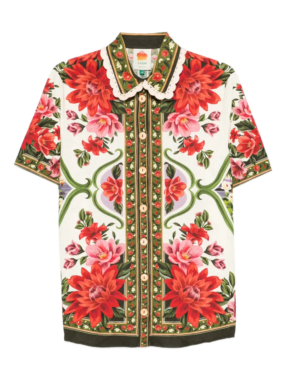 FARM Rio floral scallop-collar shirt - Bianco