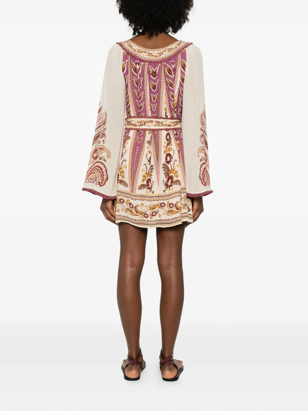 FARM Rio Mini-jurk met gestrikte taille en bloemenprint Beige