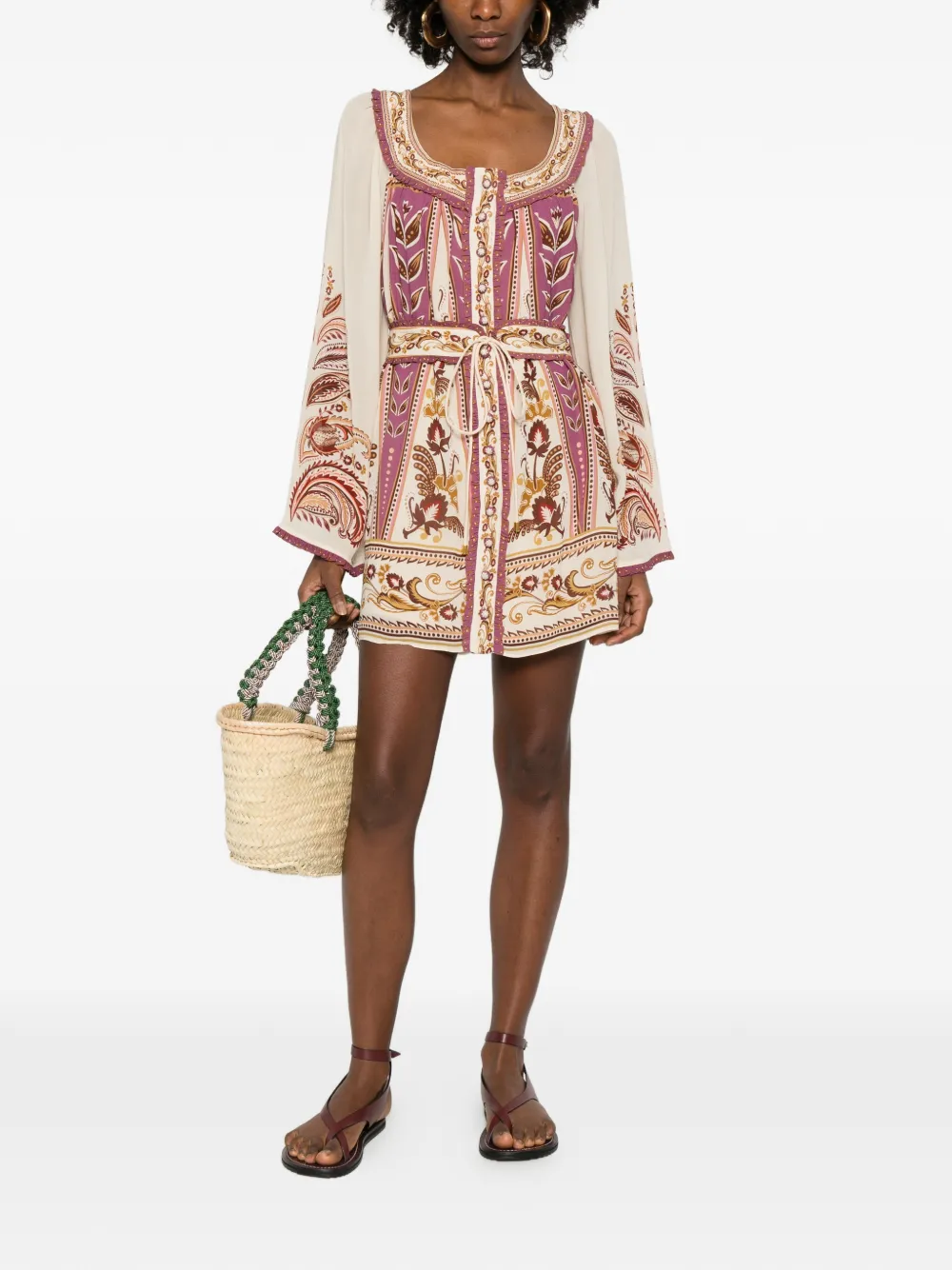 FARM Rio floral tie-waist mini dress - Beige