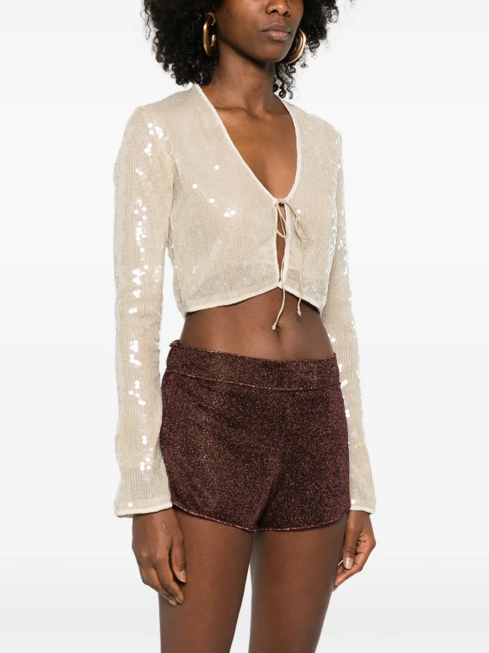  Oséree Marylin Sequin Tie Top - Neutrals 