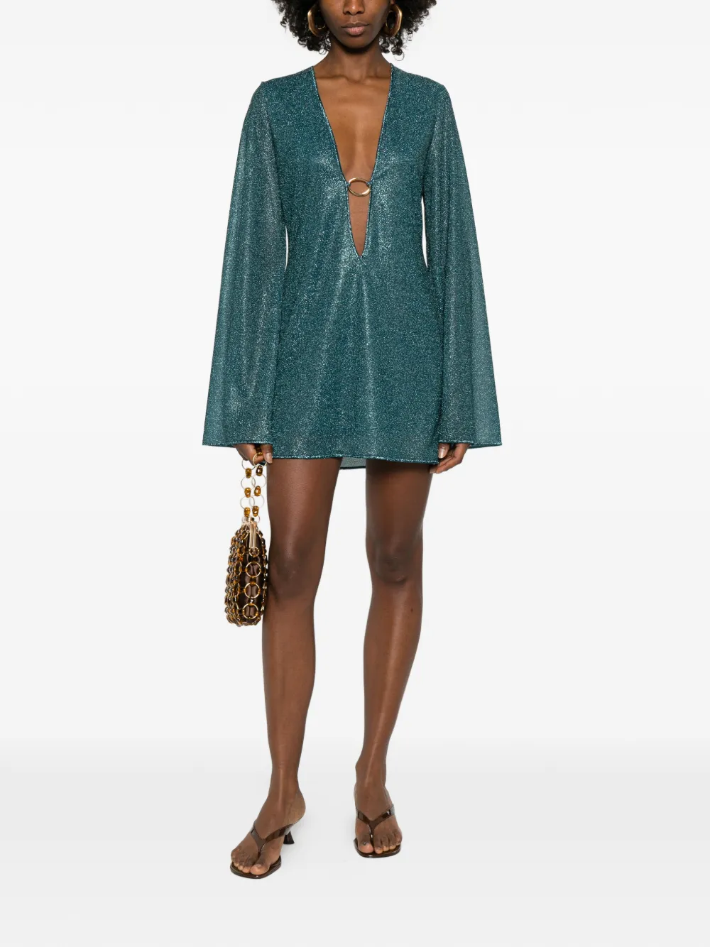 Os&eacute;ree Lumi&egrave;re V-neck ring mini dress - Groen