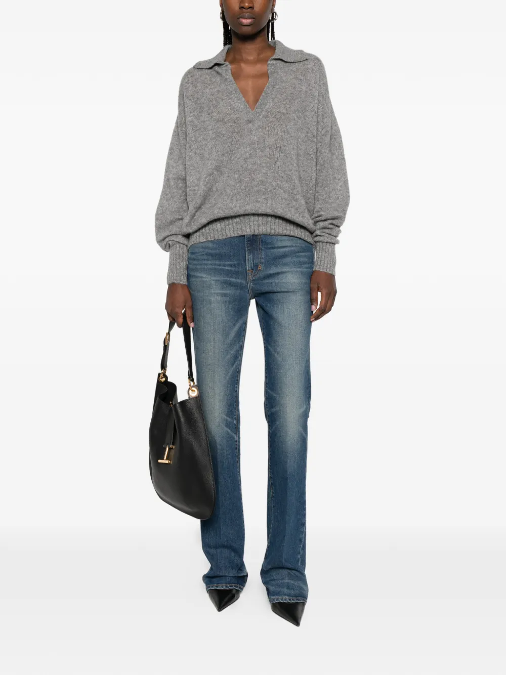  Tom Ford V-neck Collared Sweater - Grey 