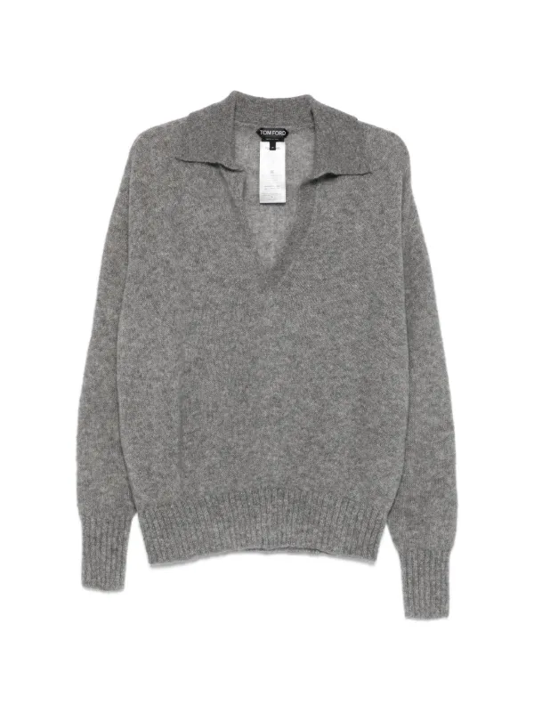 Tom Ford V-neck Collared Sweater in Grey