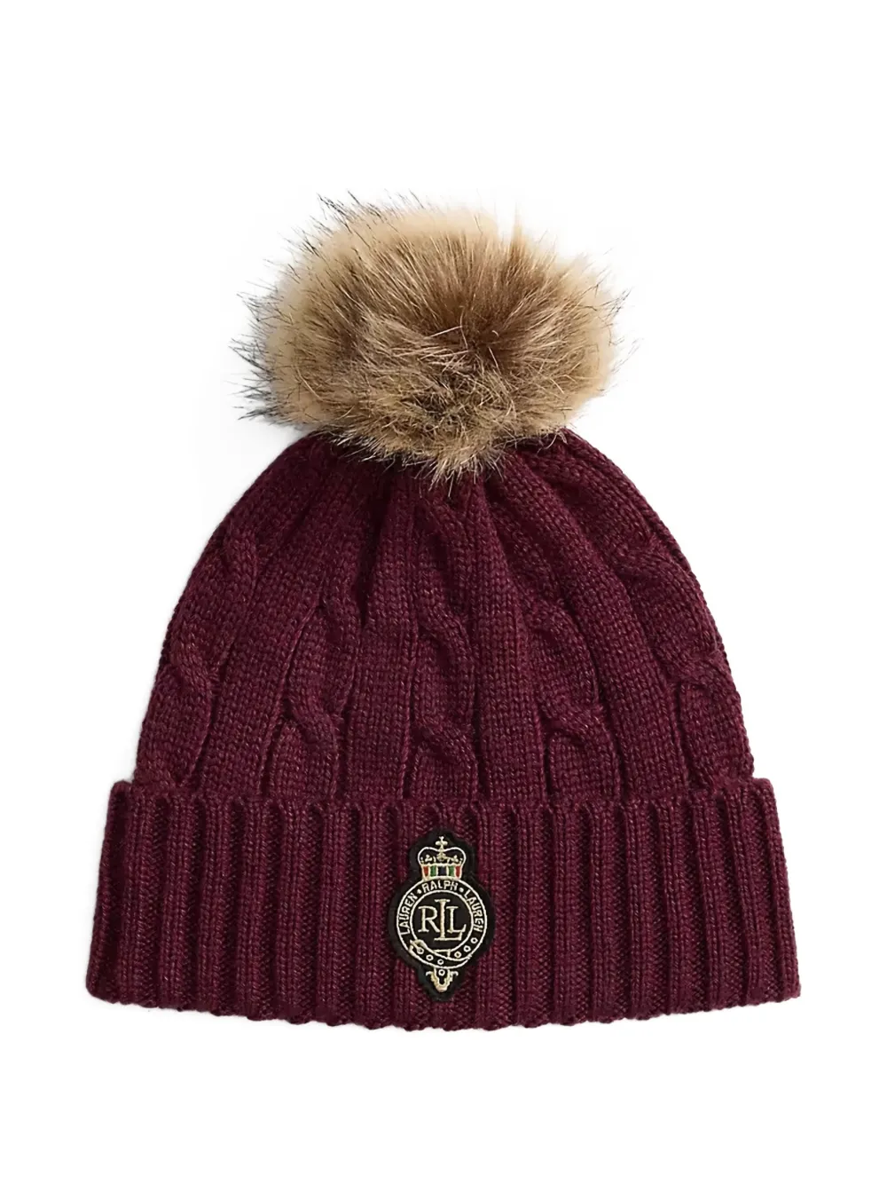 Lauren Ralph Lauren cable-knit pom-pom beanie hat - Rosso