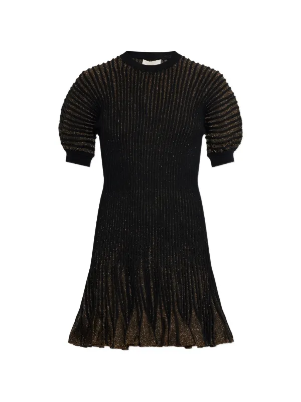Ulla Johnson Talie Puffed-sleeve Striped Mini Dress in Black