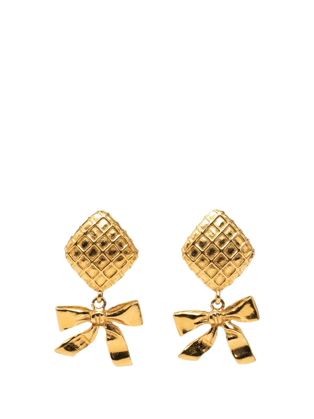CHANEL Pre-Owned 1970-1980 Gold Plated Quilted Diamond Ribbon Clip on Earrings costume earrings - Oro
