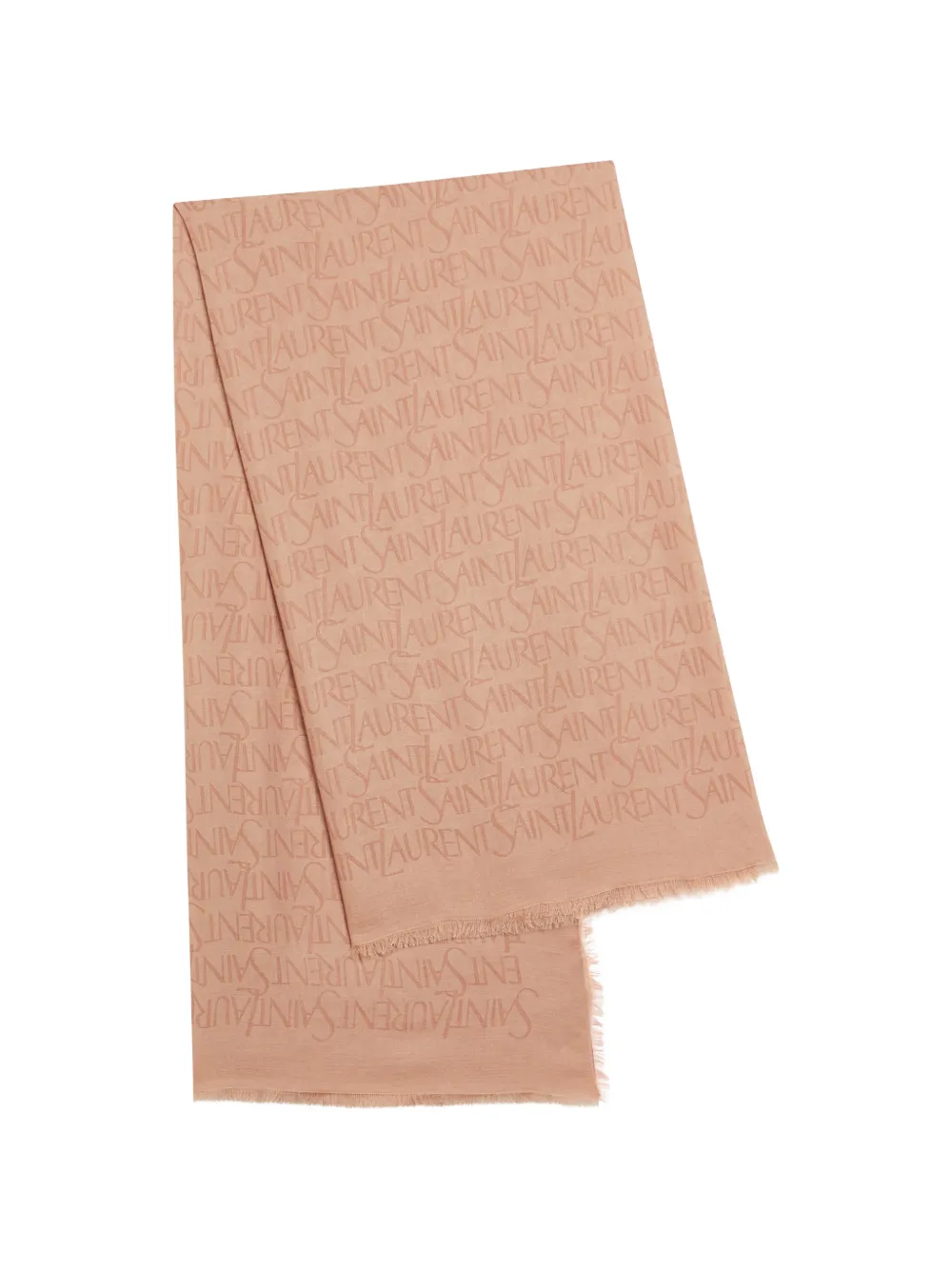 Saint Laurent logo-pattern fringed scarf - Nude