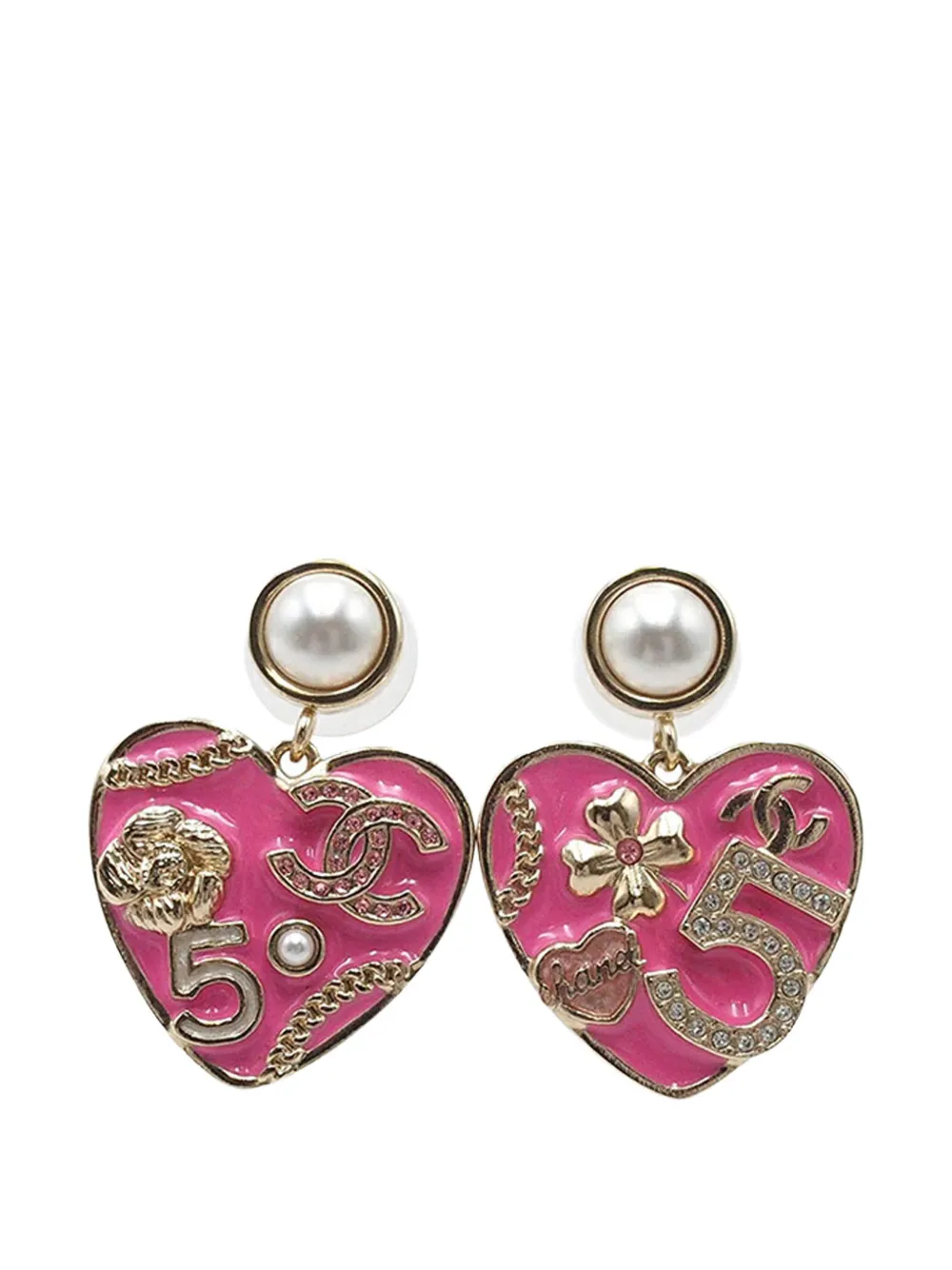 CHANEL Pre-Owned 2024 vergoldete CC Heart Hängeohrringe mit Kunstperlen