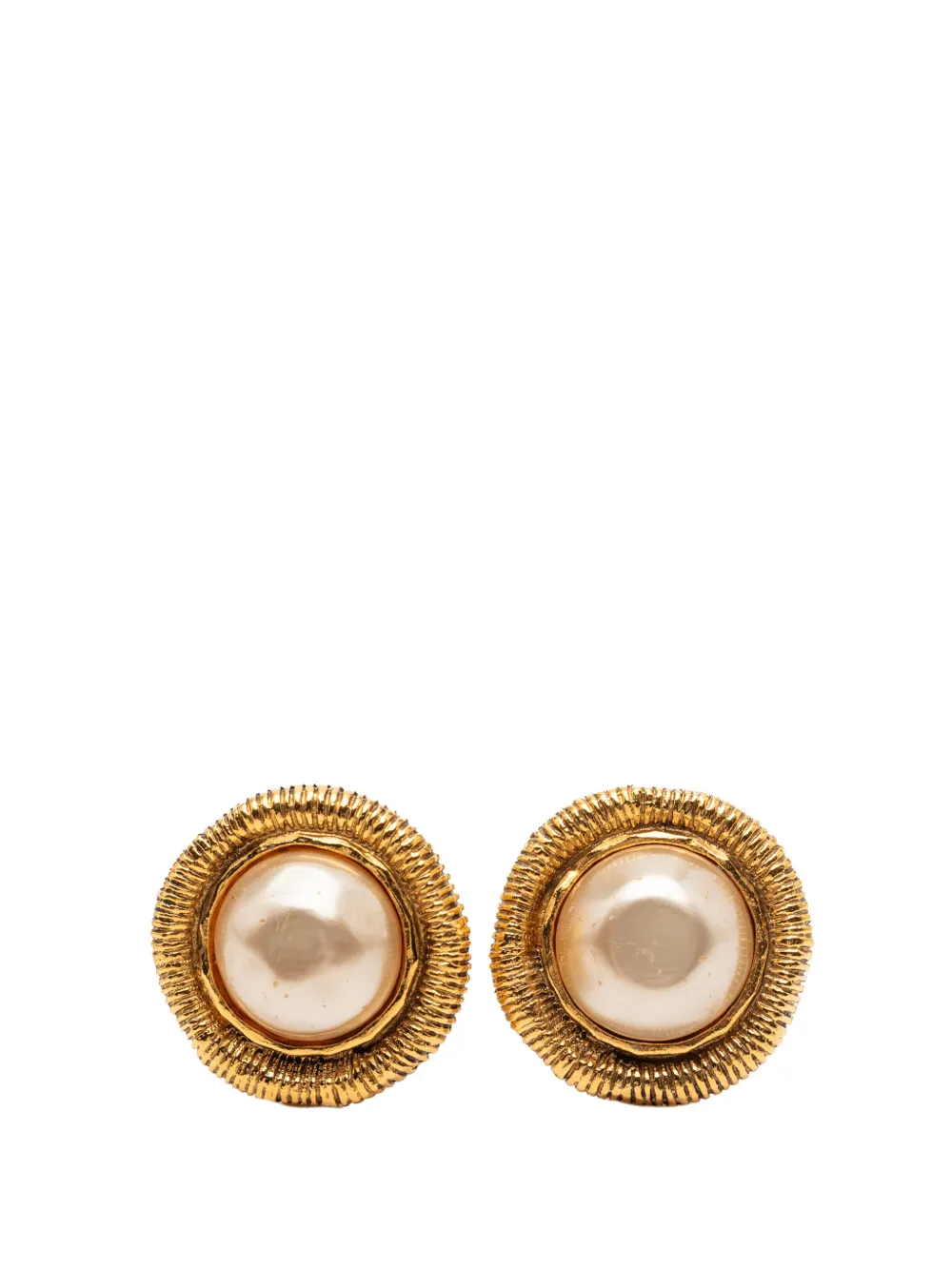 CHANEL Pre-Owned 1970-1980 Gold Plated Faux Pearl Clip On Earrings costume earrings - Bianco
