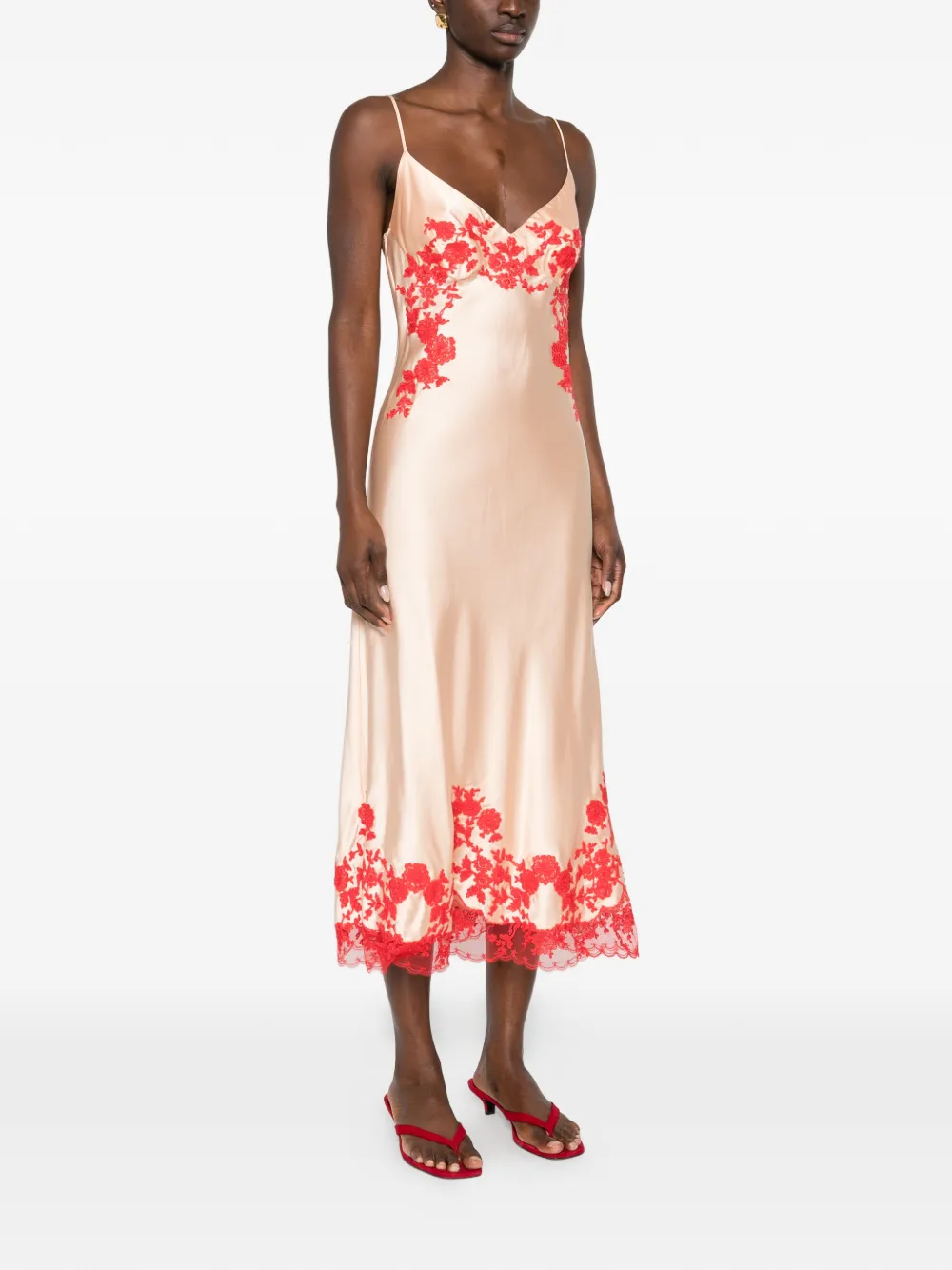 Floral-Embroidered Midi Dress