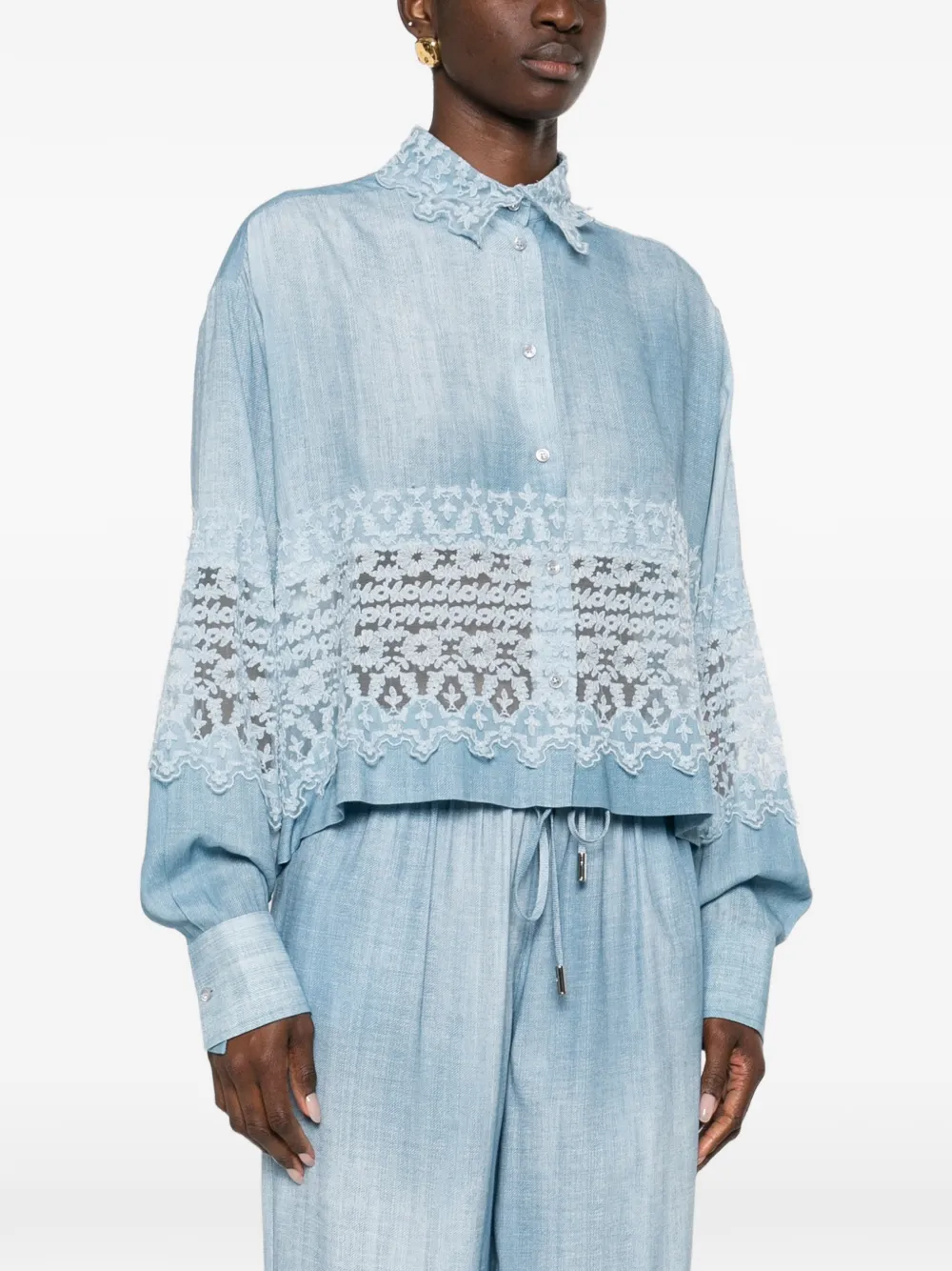  Ermanno Scervino Lace Collared Shirt - Blue 
